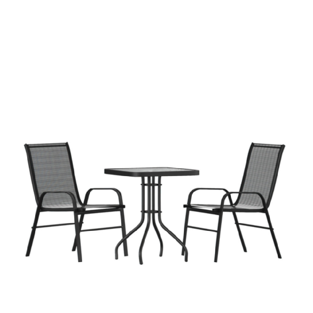 Flash Furniture TLH-073A1303C-GG Brazos 3 Piece Outdoor Patio Dining Set 23.5" Square Tempered Glass Patio Table