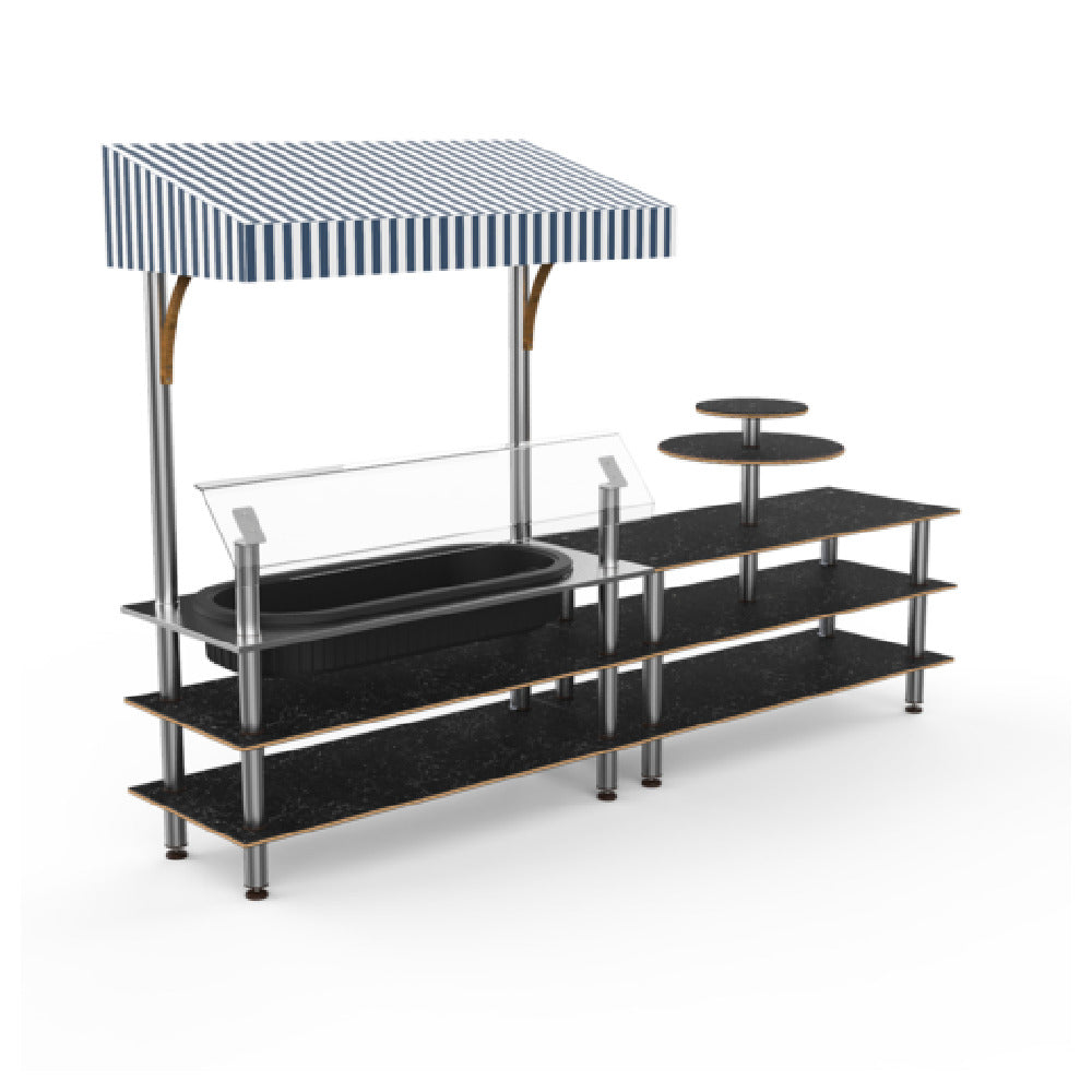 Steelite MGCMLE05MSWF Modular Fresh Display Station W Large Ice Bin Marble Blk Ss White/Blue Canopy On Legs