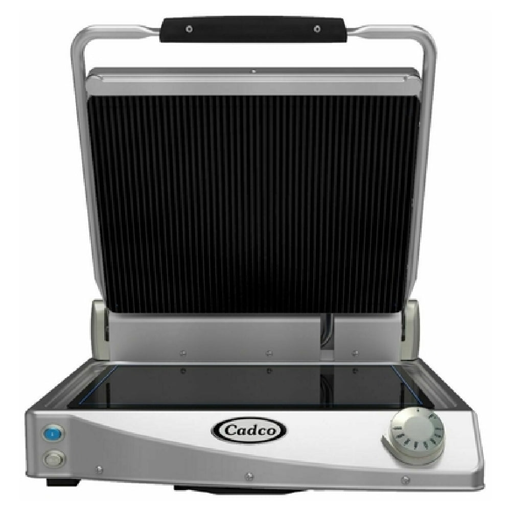 Cadco CPG-15 Jumbo Single Panini Grill Black Glass-ceramic Grill Surfaces Ribbed Top & Smooth Bottom Plate