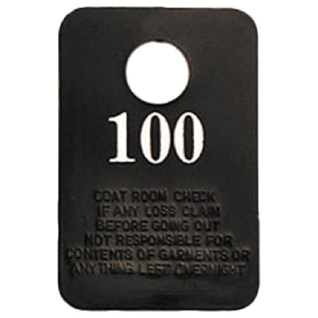 Royal Industries ROY CRC 1-100 Coat Check 2" X 3" With 1/2" Dia. Opening Numbered 1-100