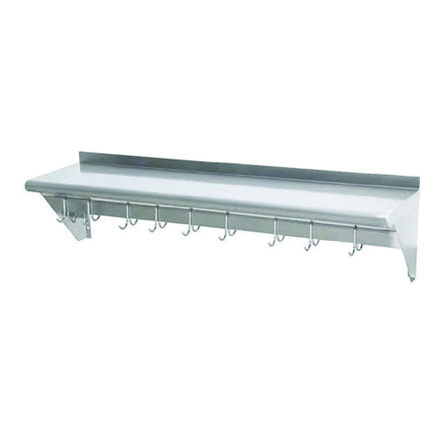 Hubert 66322 - CenPro Wall-Mounted Pot Rack With Shelf, 12" X 72", Stainless Steel