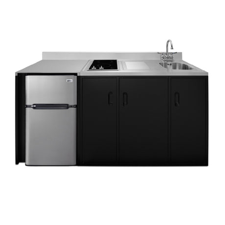 Summit CK72ADASINKR All-in-One Kitchenette 71.75"W X 23.75"D X 34"H One Piece Stainless Steel Top With Deep Drawn Sink