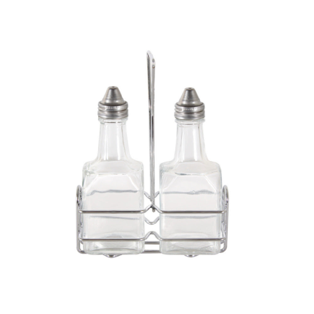 CAC China W2SQ-6S Oil/Vinegar Cruet Set 6 Oz. (2) Lead Free Glass Cruet With Stainless Steel Pourer