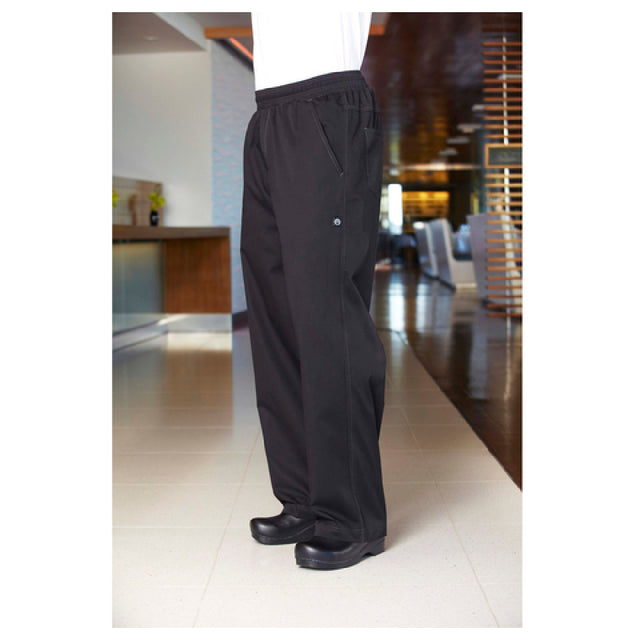 Chef Works BBLW-BLK-L Basic Baggy Pants Double-needle Topstitching Detail Built-in Flat Drawstring