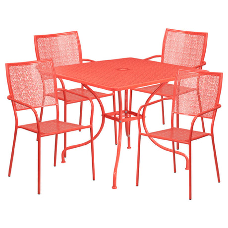 Flash Furniture CO-35SQ-02CHR4-RED-GG Patio Table Set Includes (1) Table: 35-1/2"W X 35-1/2"D X 28-3/4"H