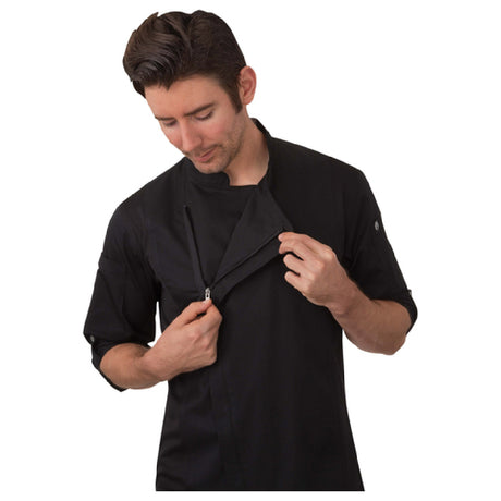 Chef Works BCLZ008-BLK-XS Hartford Chef Coat Single-breasted Roll-up Long Sleeves With Tab