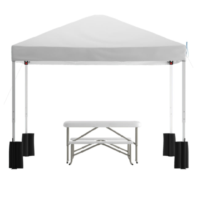 Flash Furniture JJ-GZ10PKG103-WH-GG Harris Pop Up Canopy Tent And Folding Table With Folding Benches Bundled Set