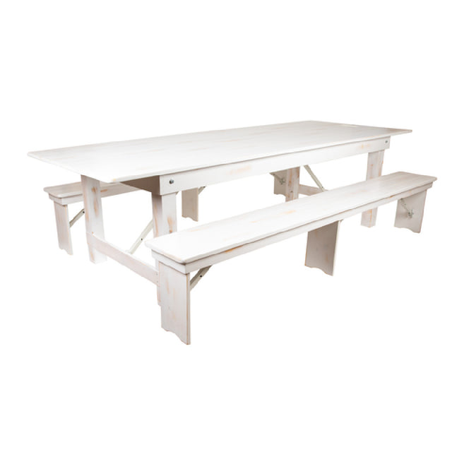 Flash Furniture XA-FARM-6-WH-GG Hercules Series Folding Farm Table Set Antique Rustic White Design