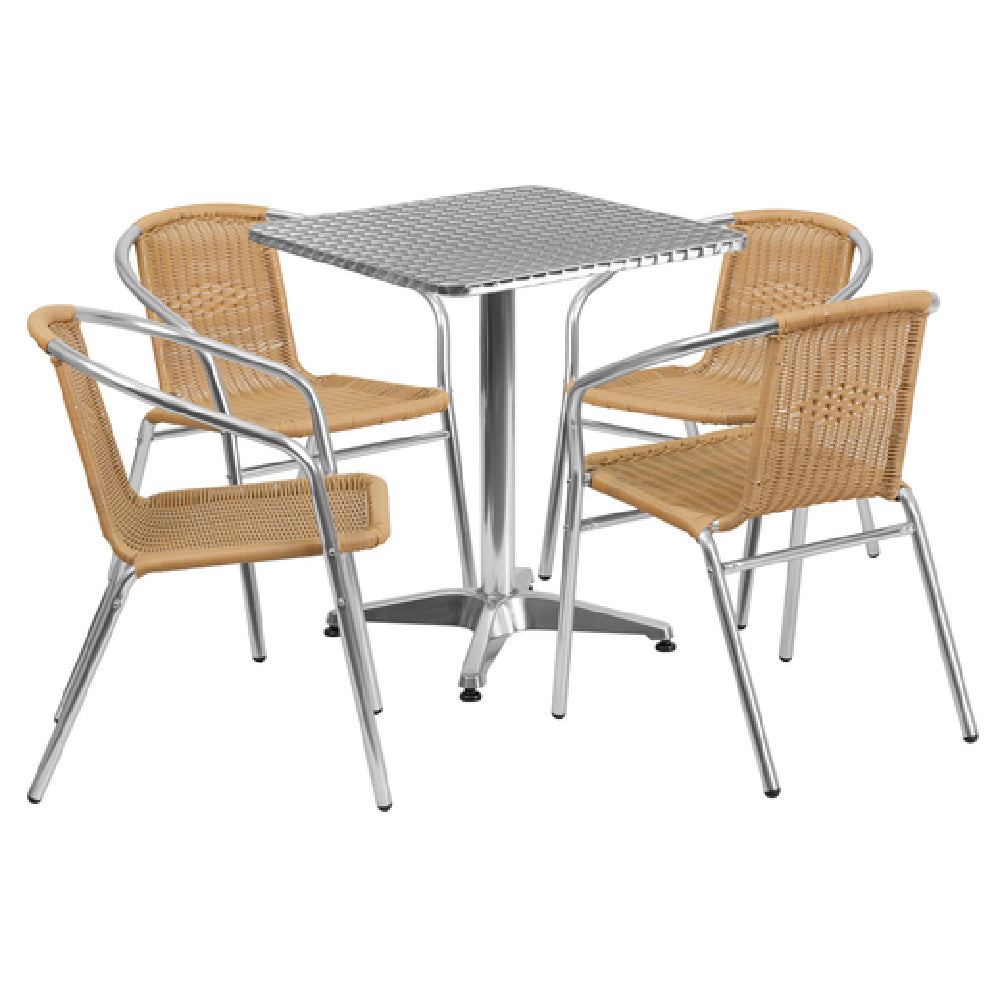 Flash Furniture TLH-ALUM-24SQ-020BGECHR4-GG Table & Chair Set Includes (1) 23-1/2"W X 23-1/2"D X 27-1/2"H Table