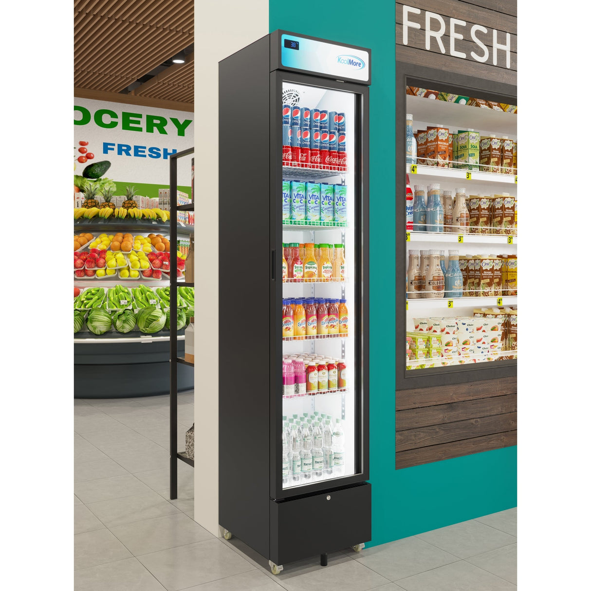 Koolmore KM-MDR-17S KoolMore Slim Commercial Merchandiser Refrigerator 17"W X 19.25"D X 78.20"H