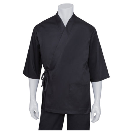 Chef Works SUBK-BLK-LXL Unisex Sushi Coat 3/4 Sleeve Kimono Style Crossover