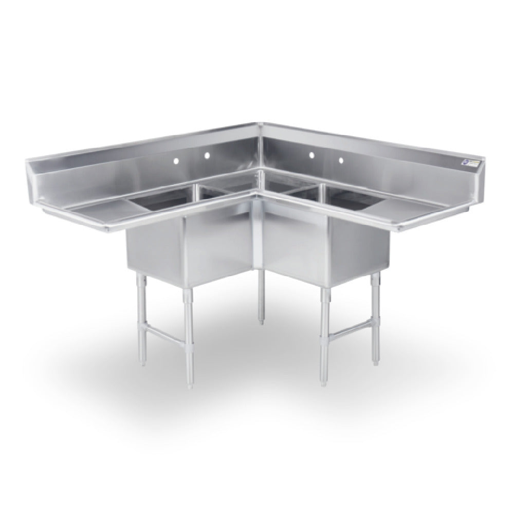 Steel Works Stainless SWCS3C181812-18LR-318 Corner Sink (23-1/2" X 56-1/2" + 23-1/2" X 56-1/2")" X 43-3/4"H