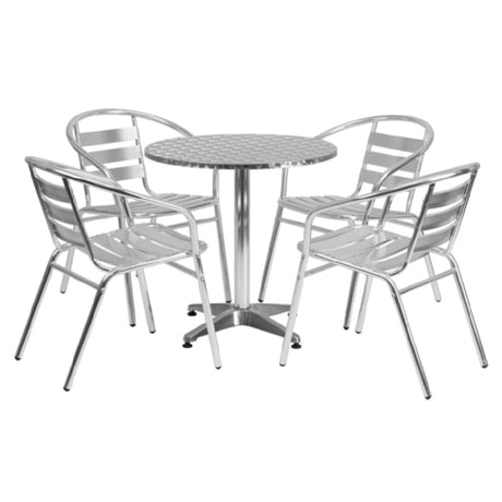 Flash Furniture TLH-ALUM-28RD-017BCHR4-GG Table & Chair Set Includes (1) 27-1/2" Dia. X 27-1/2"H Table