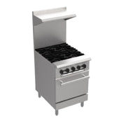 Serv-Ware SGR-4B-LP-SA - Serv-Ware - Gas Cooking - Liquid Propane - 24" Gas Range With Four (4) Open Burners - Dimensions: 24" W X 32.6" D X 60" H - Temperature Range: 250°F - 550°F - BTU/H: 30,000 Per Burner - # Of Burners: 4 - Gas Line: 3/4 - W.C. For Natural Gas: 4 In. - W.C. For LP: 10 In. - Materials: Stainless Steel Front