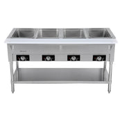 Serv-Ware EST4-1 - Serv-Ware - Electric Cooking - 4 Open Well Electric Steam Table - Dimensions: 58.2" W X 29.5" D X 33.5" H - Temperature Range: 120°F - 200°F - Amps: 17 - Voltage: 115 - Hz: 60 - Phase: 1 - Watts: 2000 - Materials: Stainless Steel Construction - Warranty: 1 Year - Parts