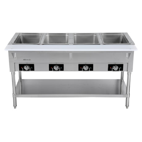 Serv-Ware EST4-1 - Serv-Ware - Electric Cooking - 4 Open Well Electric Steam Table - Dimensions: 58.2" W X 29.5" D X 33.5" H - Temperature Range: 120°F - 200°F - Amps: 17 - Voltage: 115 - Hz: 60 - Phase: 1 - Watts: 2000 - Materials: Stainless Steel Construction - Warranty: 1 Year - Parts