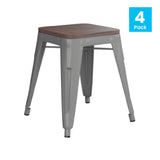 Flash Furniture ET-BT3503-18-SIL-WD-GG Kai Stool 18"H 250lb Weight Capacity