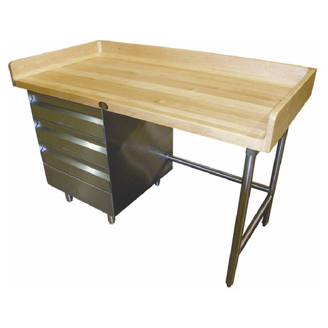 Advance Tabco BGT-304L Bakers Top Work Table 48"W X 30"D 1-3/4" Thick Wood Top With 4" Splash At Rear & Both Sides