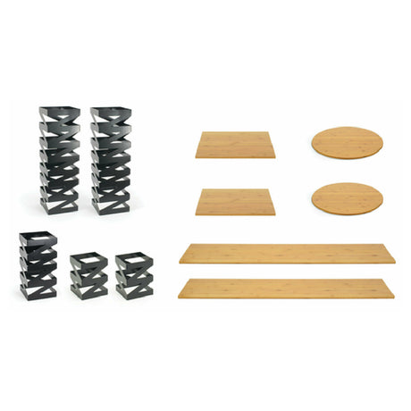 FOH BST021MUM28 Buffet Essentials Zig Zag Natural Bamboo On Matte Black Includes One BRI006BKI28 Zig Zag Risers Set Of 3 Matte Black