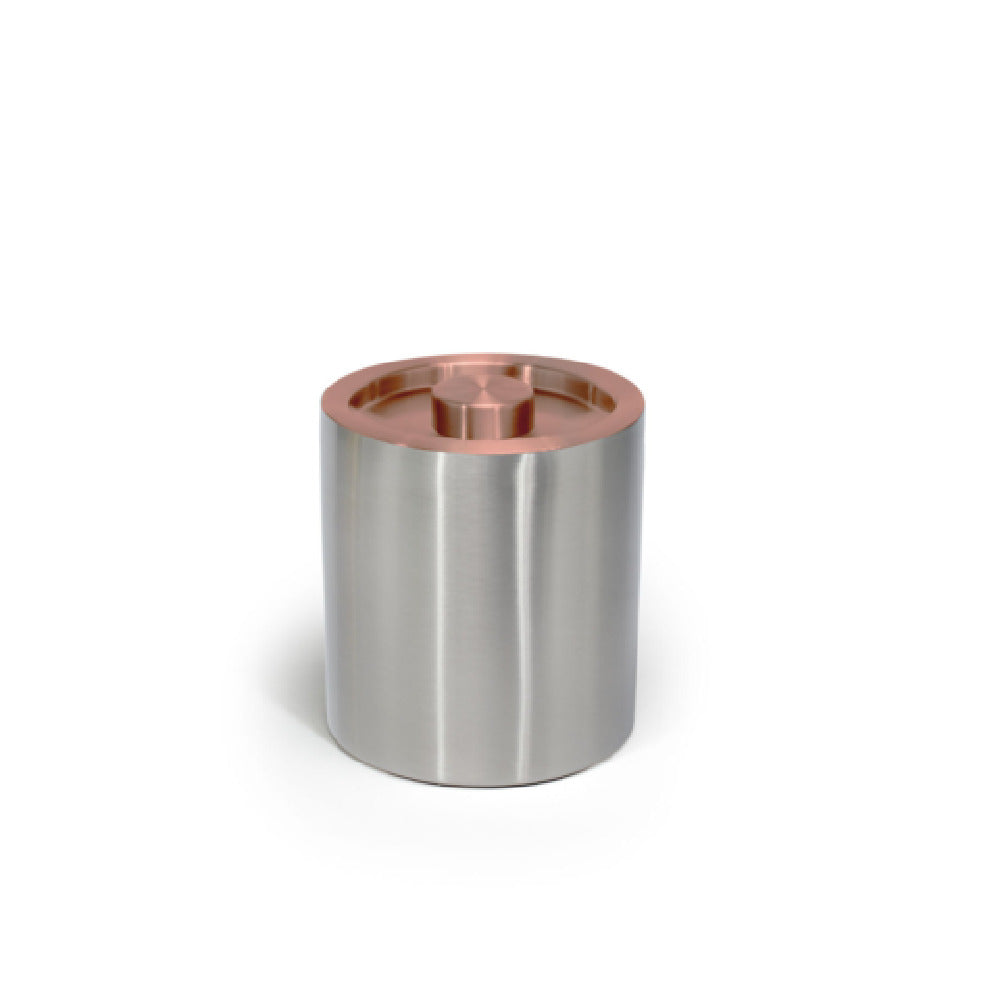 FOH RIB077BSS21 2qt Round Brushed Stainless Ice Bucket Silver With Rose Gold Lid