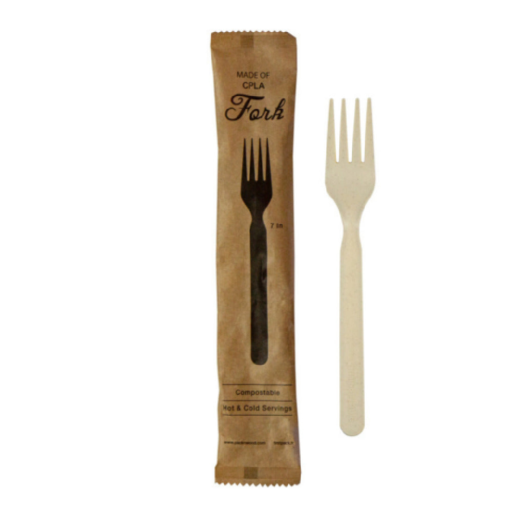 PacknWood 210CVPL711BBW - Bamboo Fiber Fork, 6.7"L, Wrapped Compostable & Heat Proof Corn