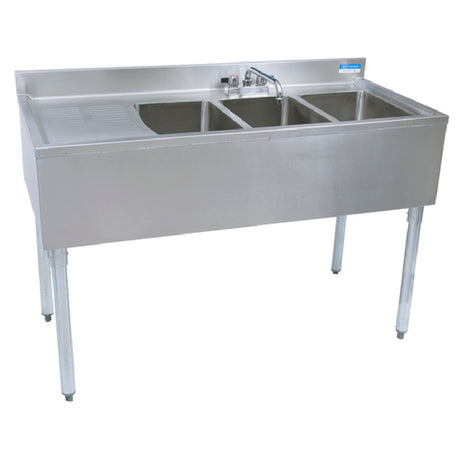 BK Resources UB4-18-348LS Slim-Line Underbar Sink Three Compartment 48”W X 18-1/4"D X 32-1/2"H Overall Size