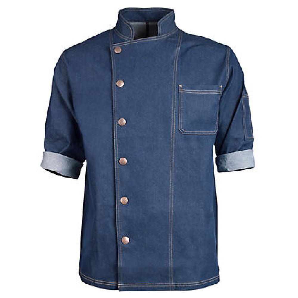 KNG 2938DBLS Kng Sm Denim Chef Coat Front Snap