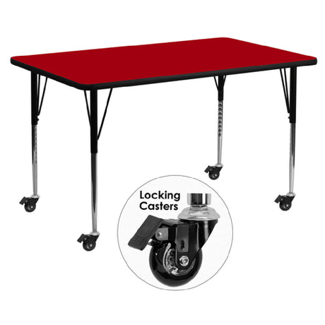 Flash Furniture XU-A3072-REC-RED-T-A-CAS-GG Activity Table 72"W X 30"D X 22-1/4" To 30-2/5" Adjustable Height