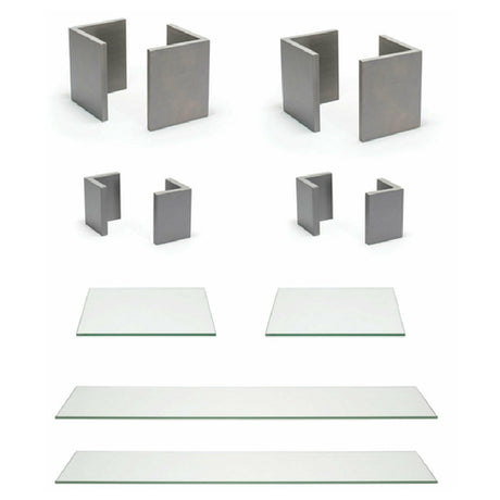 FOH BST042MUM28 Buffet Essentials Bamboo Clear Glass On Smoke Includes Two BHO062GYB20 9" Bamboo L Risers Set Of 2 Smoke