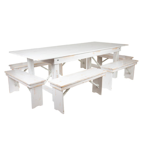 Flash Furniture XA-FARM-3-WH-GG Hercules Series Folding Farm Table Set Antique Rustic White Design