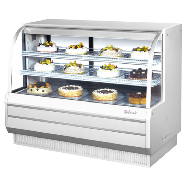 Turbo Air TCGB-60-W-N Refrigerated Bakery Display Case 60 1/2" W 19.4 Cu.ft. Self-contained Refrigeration With Self-cleaning Condenser Curved Front Tempered Glass