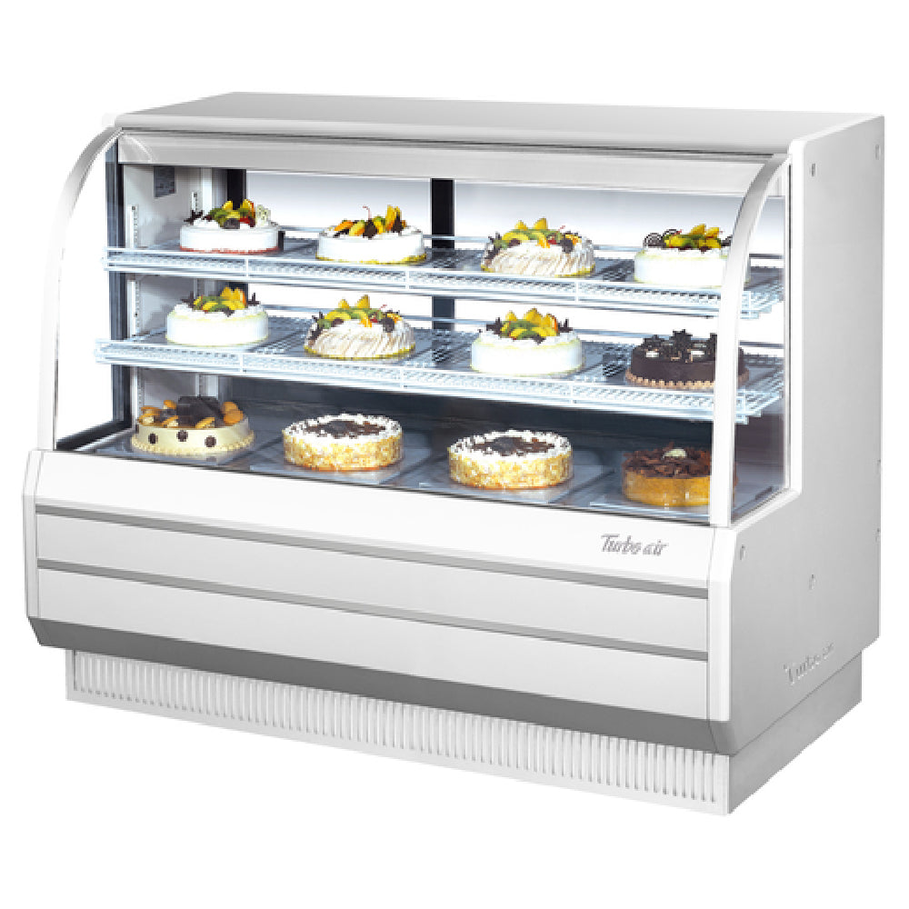 Turbo Air TCGB-60-B-N Refrigerated Bakery Display Case 60 1/2" W 19.4 Cu.ft. Self-contained Refrigeration With Self-cleaning Condenser Curved Front Tempered Glass