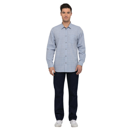 Chef Works SHC05SBEXL Men's Gingham Shirt Long Sleeves Contrast Fabric On Inner Sleeve Band