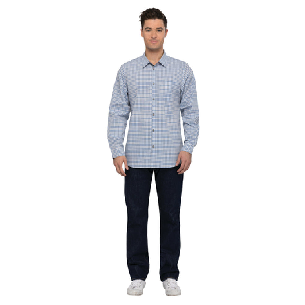 Chef Works SHC05-SBE-M Men's Gingham Shirt Long Sleeves Contrast Fabric On Inner Sleeve Band