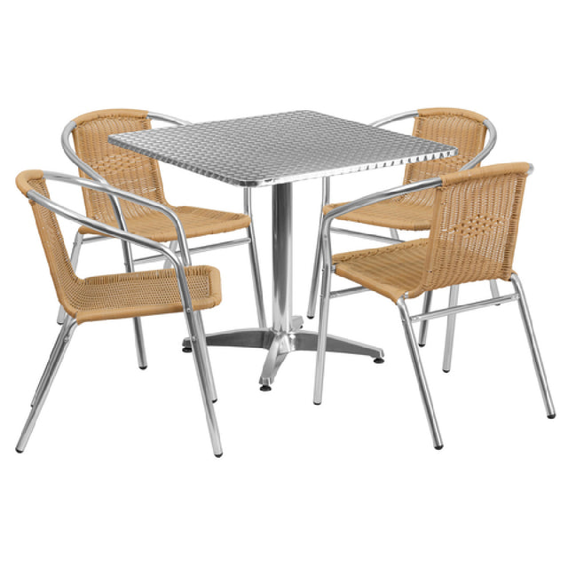 Flash Furniture TLH-ALUM-32SQ-020BGECHR4-GG Table & Chair Set Includes (1) 31-1/2"W X 31-1/2"D X 27-1/2"H Table