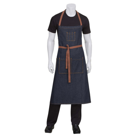 Chef Works AB036IBL0 Memphis Chef's Bib Apron 40"L X 35"W Contrast Topstitching