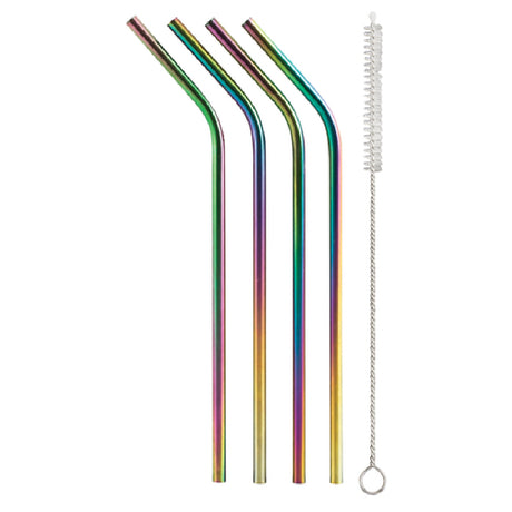 Harold Import Co. 42005 HIC Rainbow Drinking Straw Set Includes (4) 8"L Straws & (1) Cleaning Brush