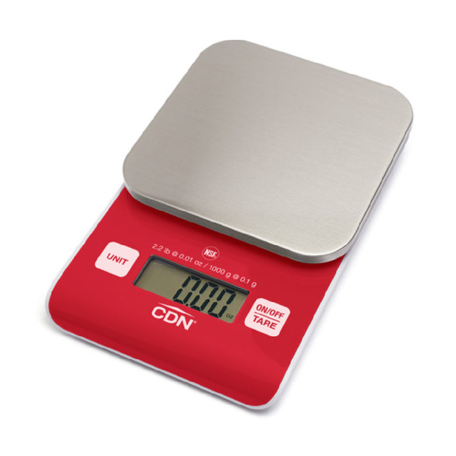 CDN SD0202-R Digital Precision Scale Red Product Dimensions: 4.45 W X 0.94 H X 7.13 D In (11.3 W X 2.4 H X 18.1 D Cm)