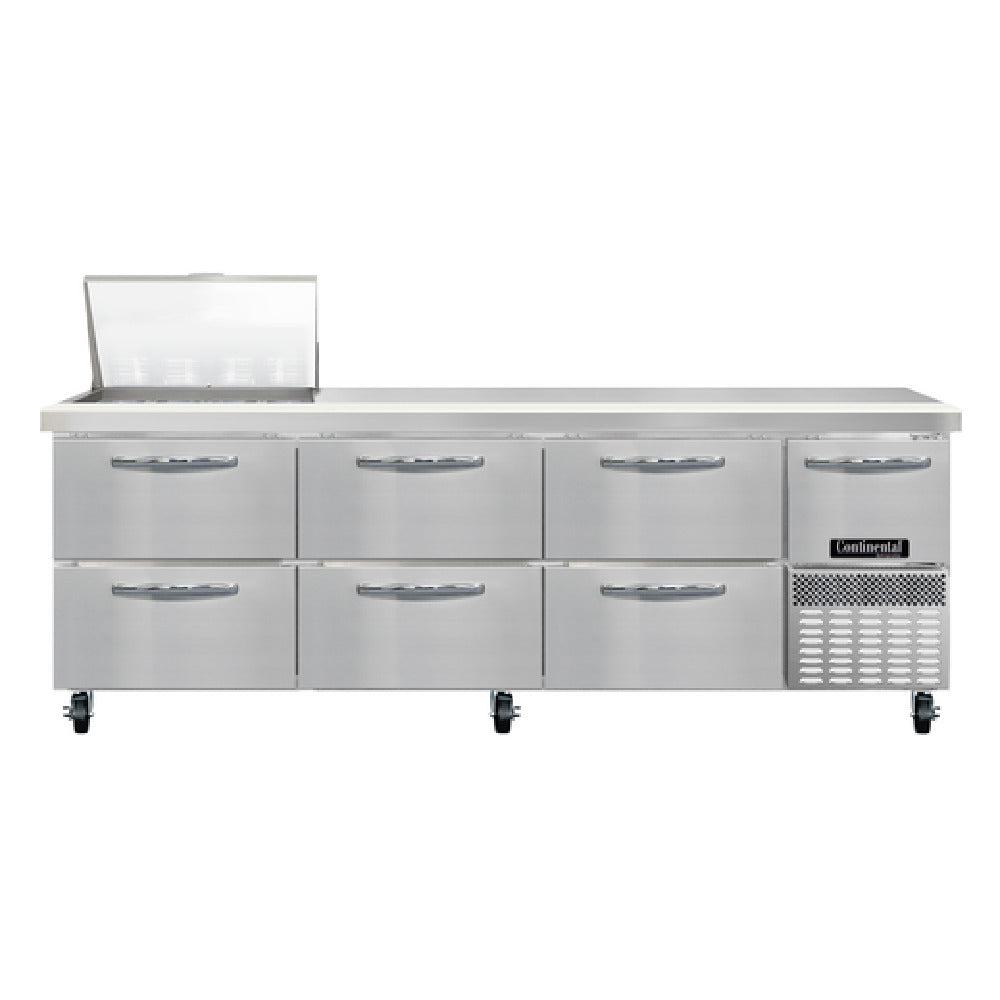 Continental Refrigerator RA93N12M-D Refrigerated Base Sandwich Unit 93"W 300 Series Stainless Steel (Mighty) Top With (12) 1/6 Size X 4" Deep Pans
