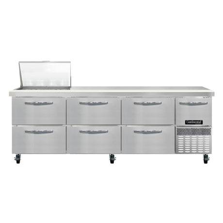 Continental Refrigerator RA93N12M-D Refrigerated Base Sandwich Unit 93"W 300 Series Stainless Steel (Mighty) Top With (12) 1/6 Size X 4" Deep Pans