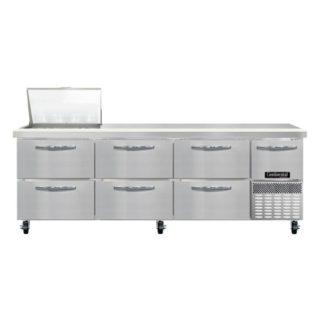 Continental Refrigerator RA93N12M-D Refrigerated Base Sandwich Unit 93"W 300 Series Stainless Steel (Mighty) Top With (12) 1/6 Size X 4" Deep Pans