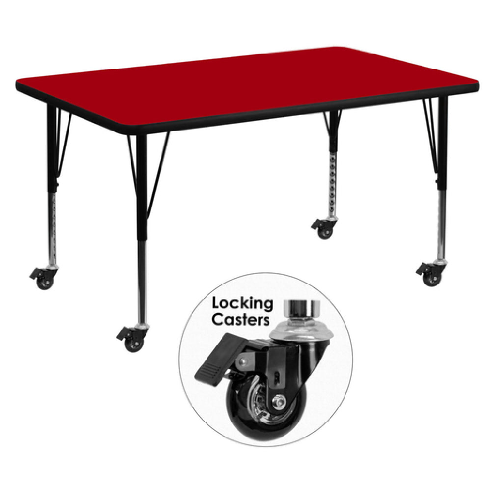 Flash Furniture XU-A3672-REC-RED-T-P-CAS-GG Activity Table 72"W X 36"D X 17-2/5" To 25-2/5" Adjustable Height