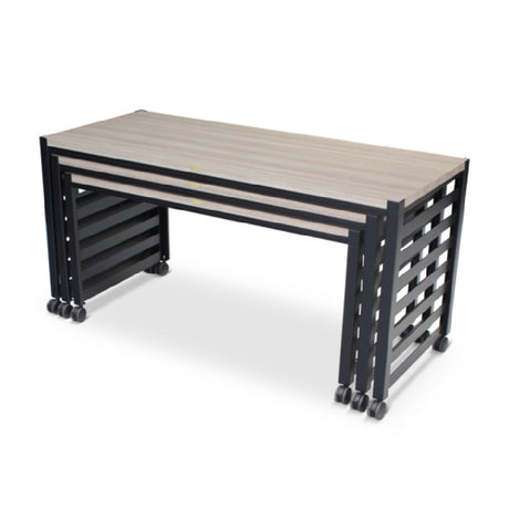 Forbes Industries 7431HD - Fiji Series Nesting Tables (Essentials-Heavy Duty), Three Tables (one Large Rectangle Table: 72” X 30" X 36”, One Medium Rectangle Table: 66” X 30 X 33” And One Small Table: 60” X 30" X 30"). Powder Epoxy Painted Steel Frames With Decorative End Panels And INSET Standard Laminated Tops