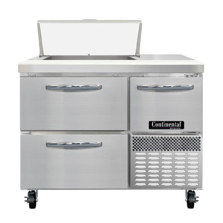 Continental Refrigerator RA43N6-D Refrigerated Base Sandwich Unit 43"W 300 Series Stainless Steel Top With (6) 1/6 Size X 4" Deep Pans