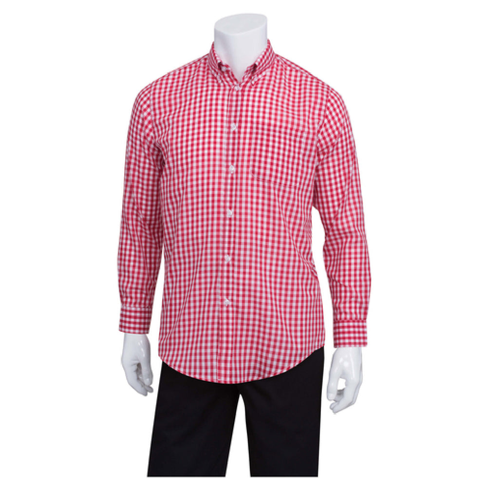 Chef Works D500WRCS Men's Gingham Dress Shirt Long Sleeves 2-button Cuffs