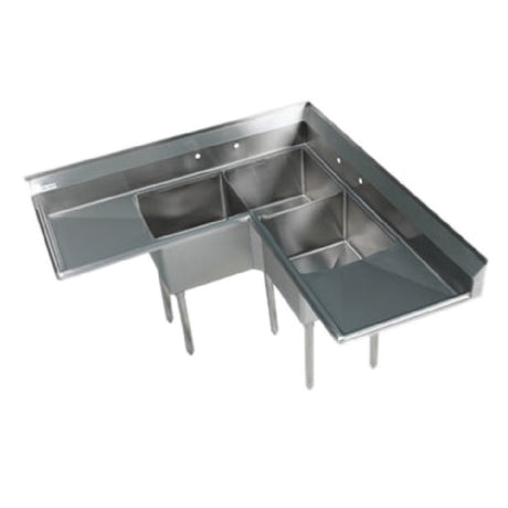 Klinger's Trading EIT3C2D Corner Elite Sink Three Compartment 57" X 57" X 23-1/2"D X 41"H