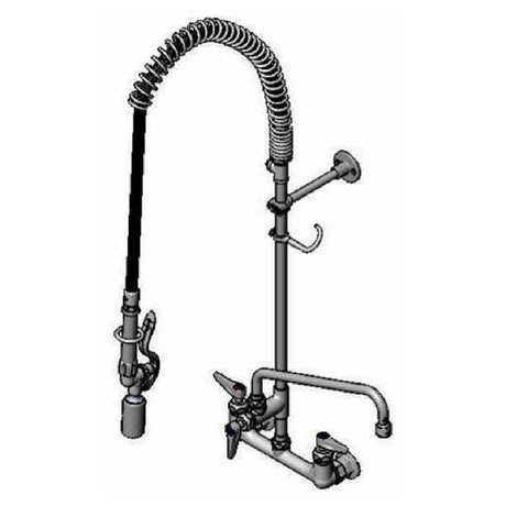 T&S Brass B-0133-12WCRBCT EasyInstall Pre-Rinse Unit 8" Wall Mount 44" Flexible Stainless Steel Hose With B-0107-C Low Flow Spray Valve