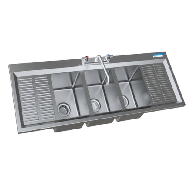 BK Resources DDI3-10141028-12T-PG - Drop-In Sink, Deep Drawn, Three Compartment