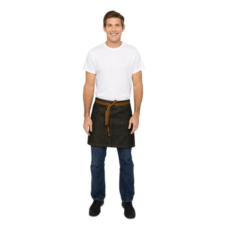 Chef Works AHS01-BLK-0 Berkeley Bistro Apron 18"L X 28"W Half Length