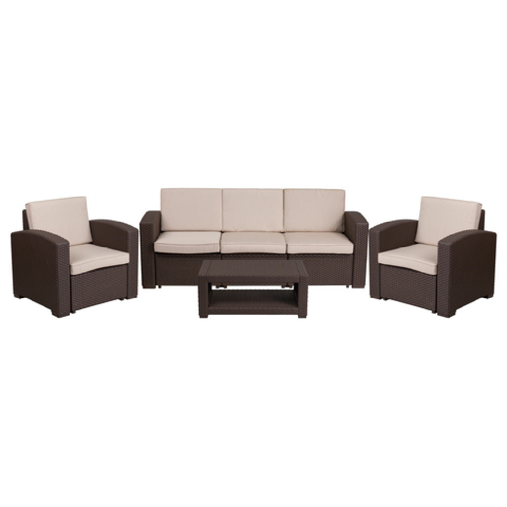 Flash Furniture DAD-SF-113R-CBN-GG Chair Sofa And Table Set Faux Rattan